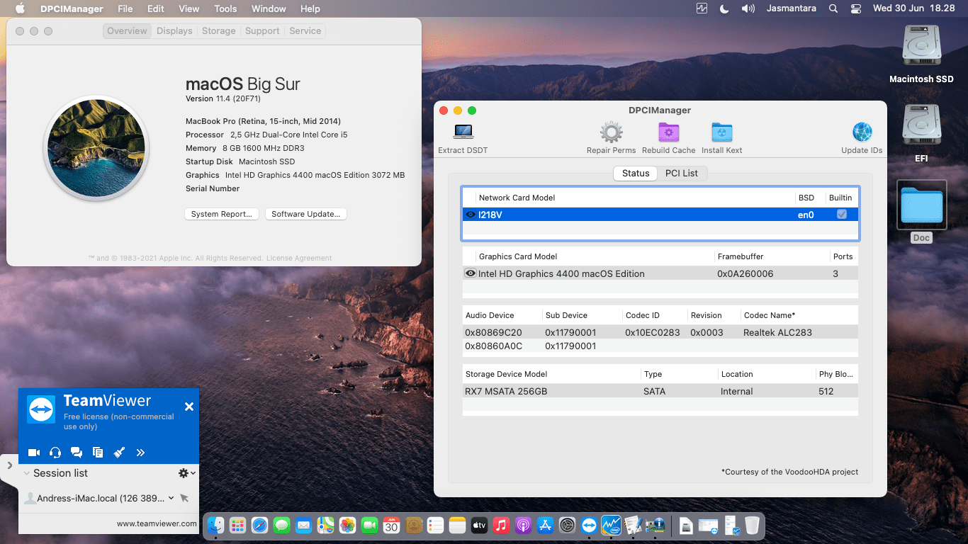 Success Hackintosh macOS Big Sur 11.14 Build 20F71 in Toshiba Dynabook R634